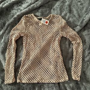 Nude / Beige Long Sleeve Fishnet Shirt
